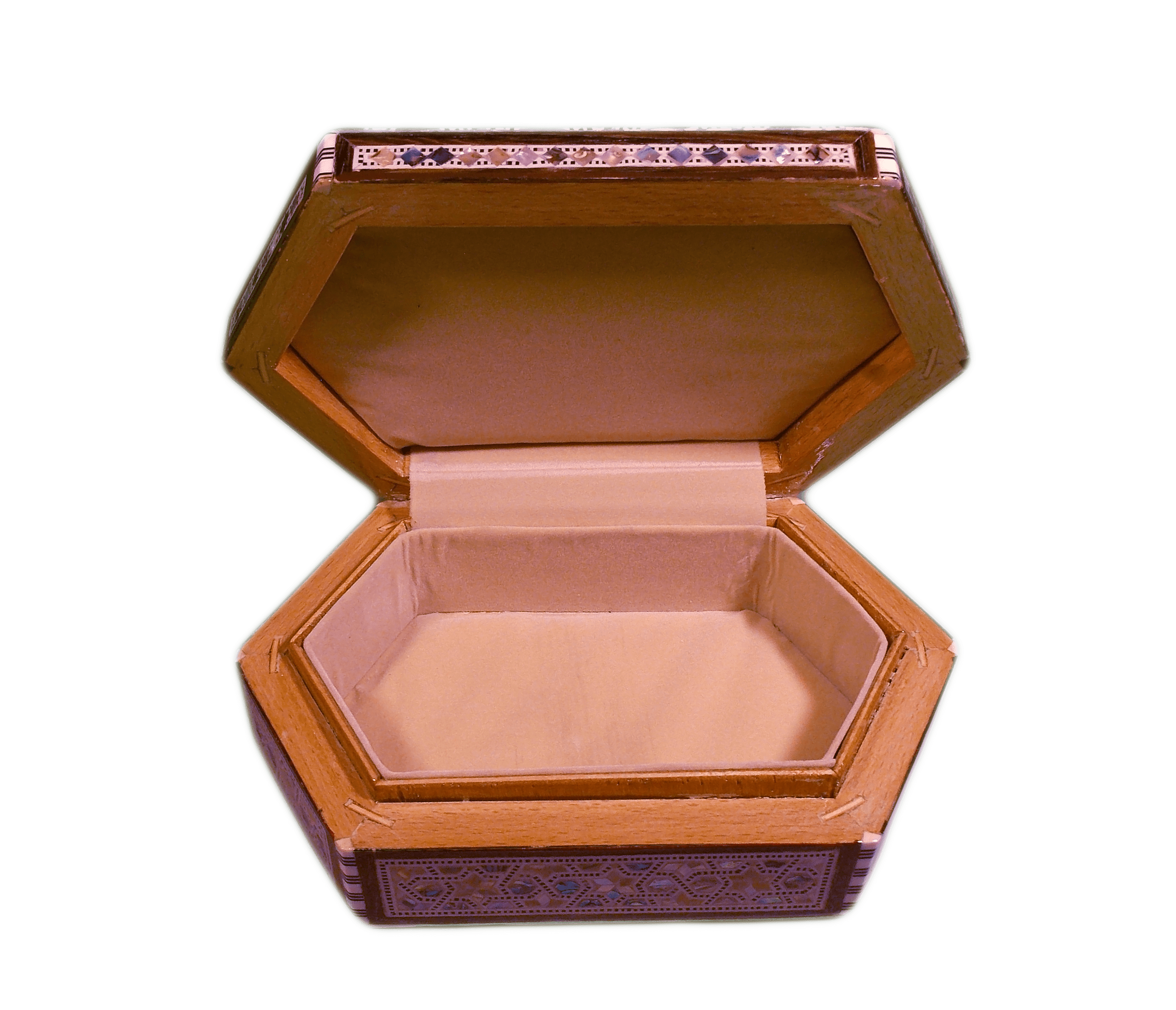 Medium size hexagonal shaped Mother of Pearl Jewellery box